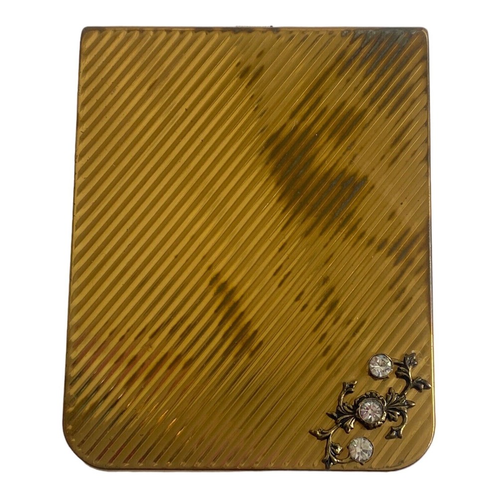 VTG 1940s A Gold Tone Product Metal Secretary Picture Address Wallet Rhinestone